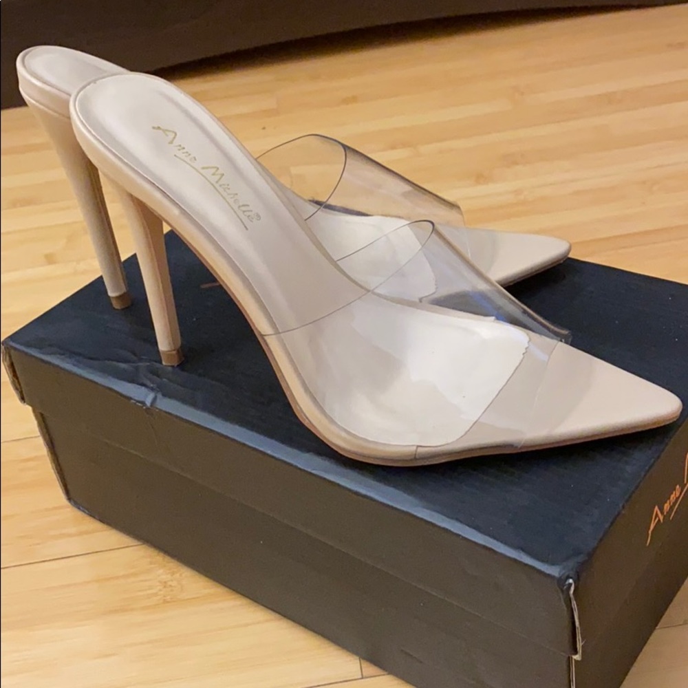 Nude clear slip on heels size 7